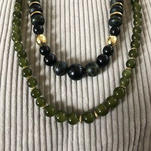 Green and black Bauble Beaded Necklace pair